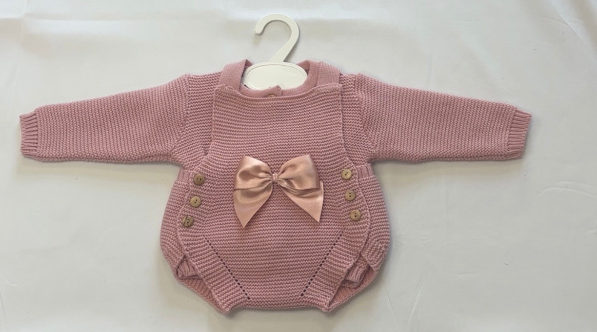Baby Girl Pink Knitted Bow Romper